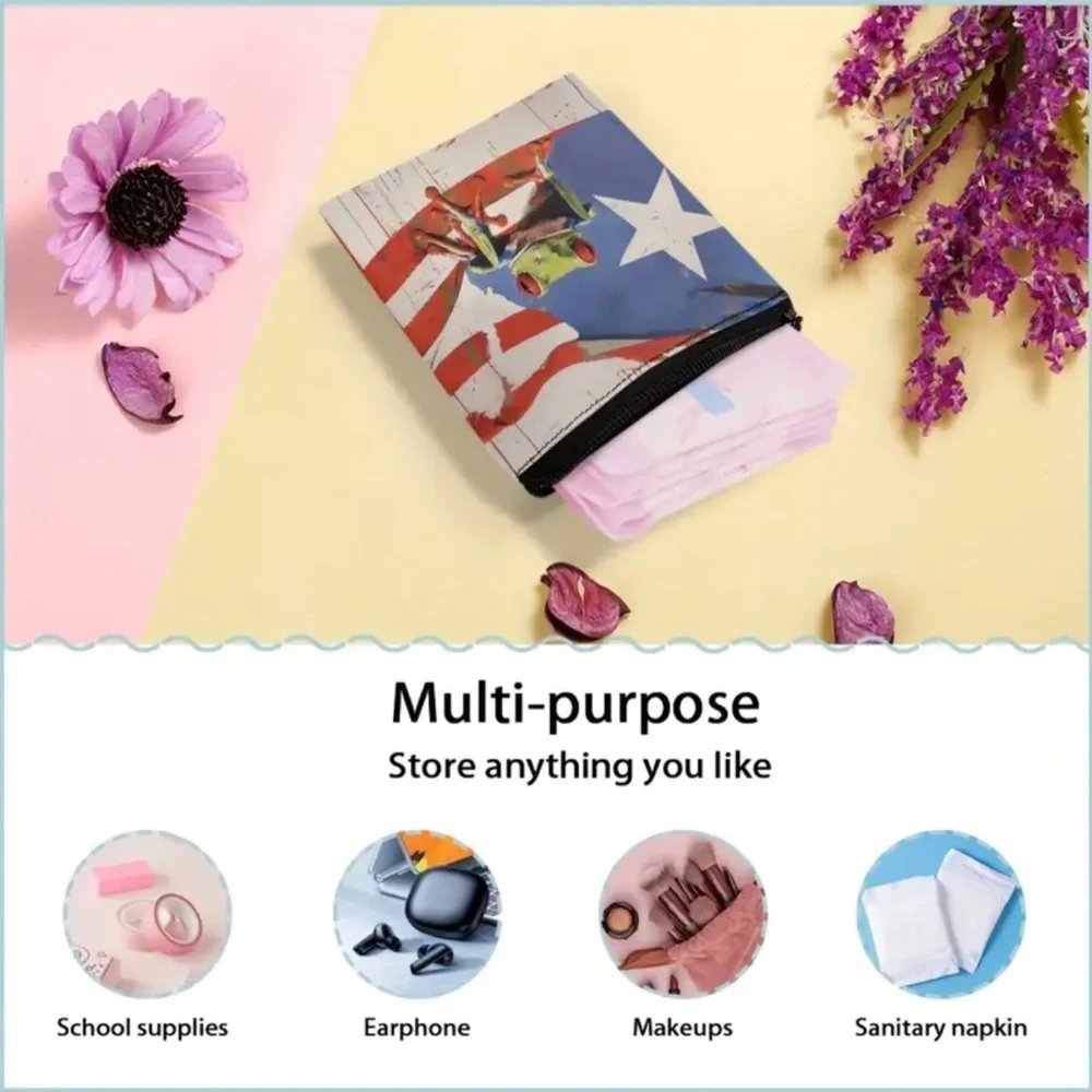Coqui Tree Frog on Puerto Rico Flag Travel Organizer Cosmetic Coin Bag Wallet